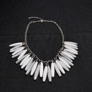 Elegant White Beaded Necklace W Oblong Oval White and Opaque Beading, Lobster